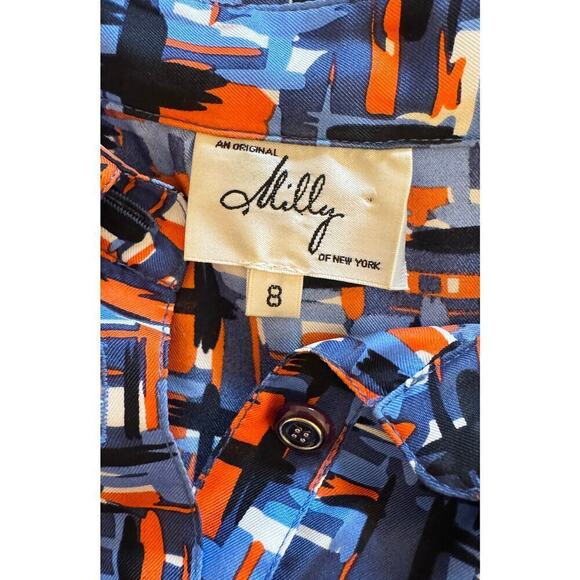 MILLY Vintage 100% Silk Abstract Patterned Button Tie Waist Shirt Dress Size 8 - Picture 5 of 6